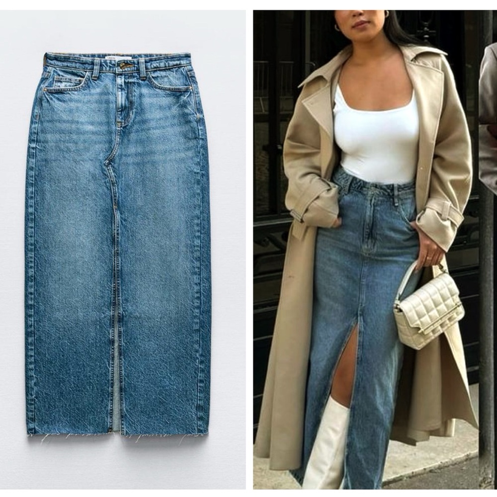 ZARA denim skirt with slit blogger favorite split hem
